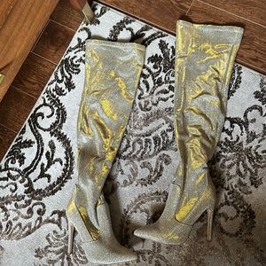 Silver and gold over the knee boots